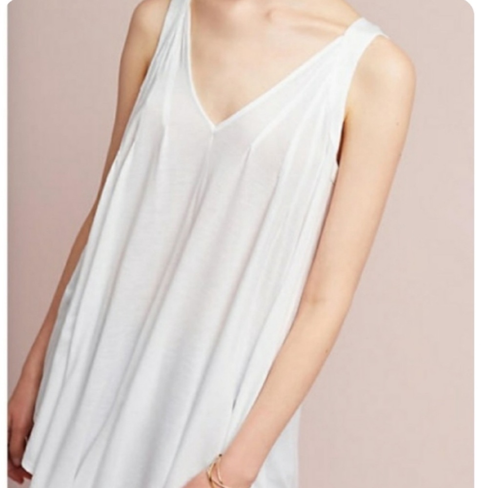 Anthro Meadow Rue White Long Pleated Back Tank NWOT